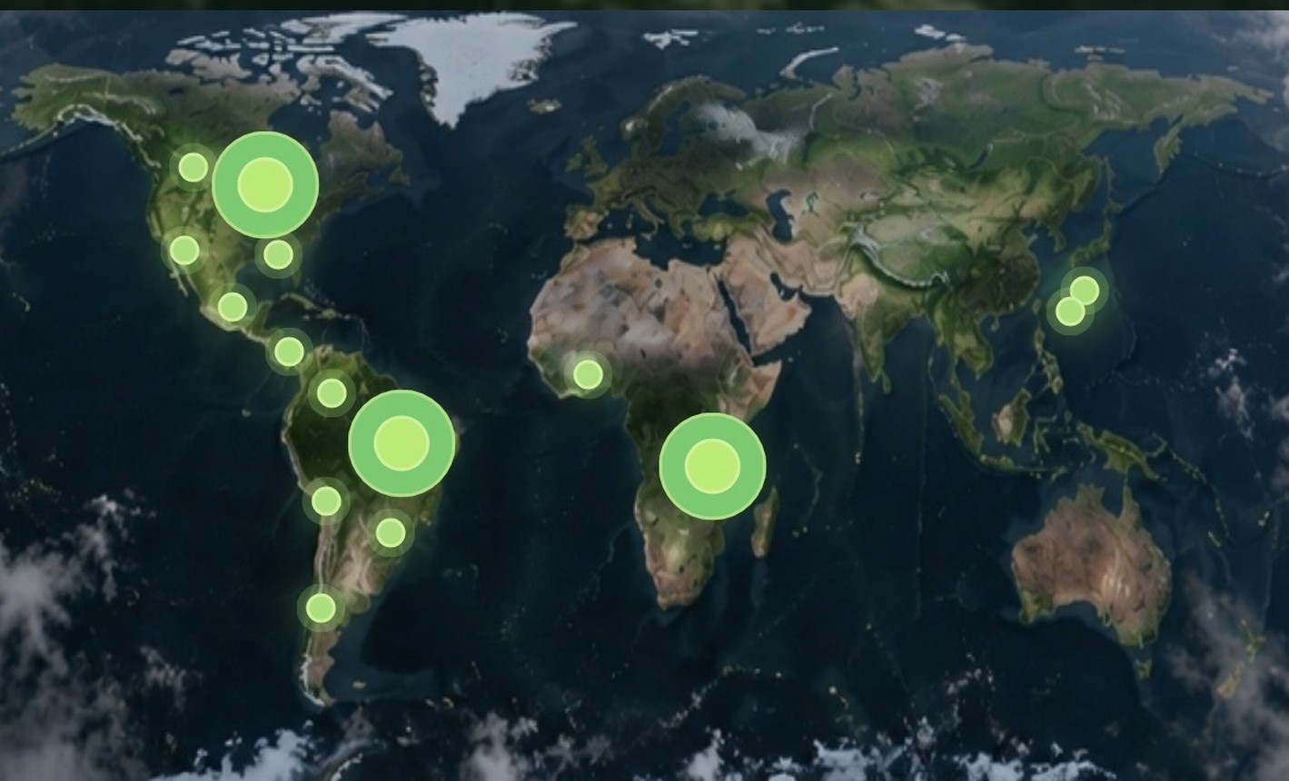 World map of SPROUT planting sites across the Americas, Africa, and East Asia
